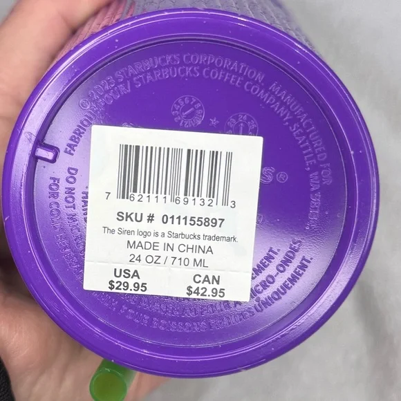 NWT Starbucks Glow-in-the-Dark Purple Tumbler with Green Straw, 24oz - Picture 5 of 10